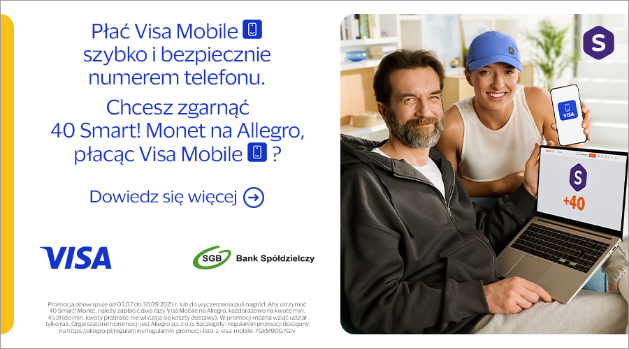 Płać Visa Mobile i zgarnij 40 Smart! Monet na Allegro